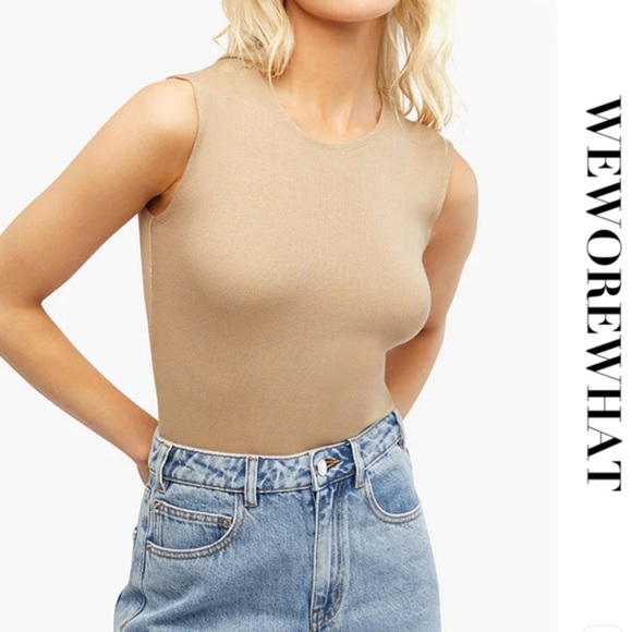 WeWoreWhat - Muscle Tank Rayon Rib Bodysuit - Oat XL - Picture 2 of 11